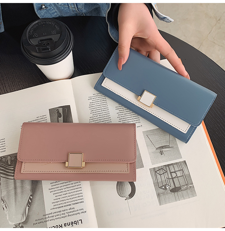 Stitching long wallet 2021 new card folding wallet fashion trifold largecapacity coin pursepicture3