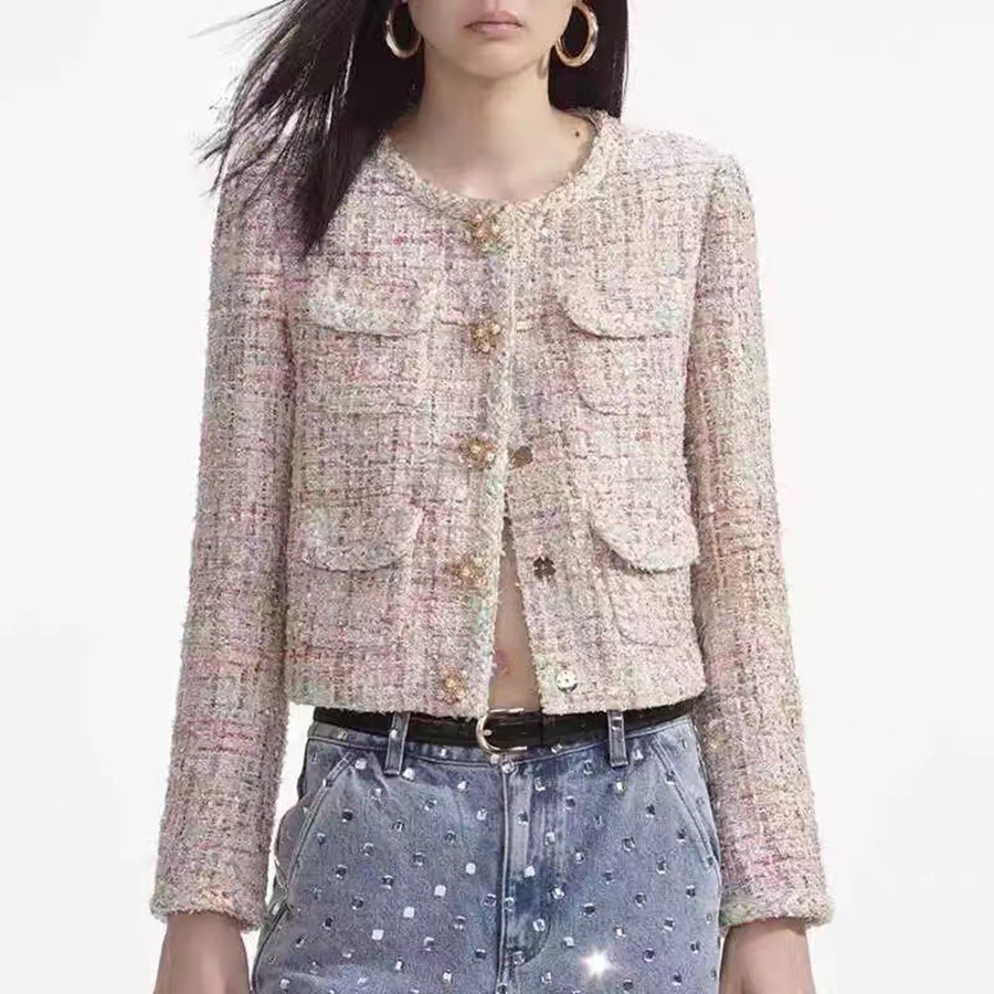 2025 New Autumn Style French Style Lady Commuter Top Braided Mixed Color Tweed Short Jacket