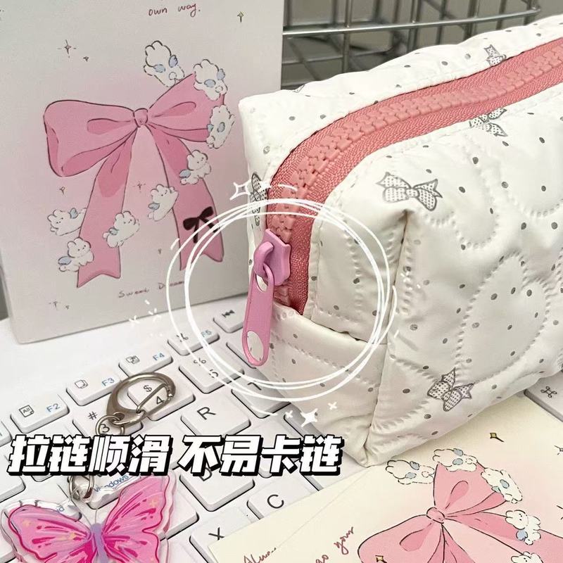 新しい蝶結びミルクふふ鉛筆バッグイン高価値大容量女の子かわいい学生文具収納袋|undefined