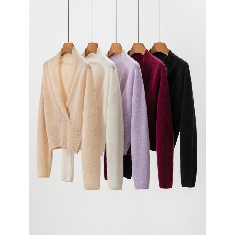 Cross V Neck Cashmere Women's 2025 Autumn and Winter New French Nightgown Type Outer Knitted Bottoming Shirt Lazy Sweater