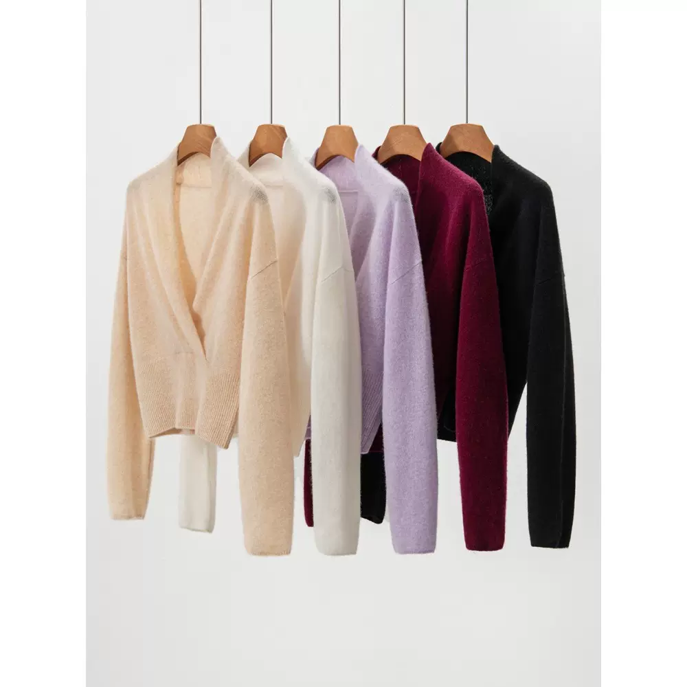 交叉V领山羊绒女2025秋冬新款法式睡袍型外穿针织打底衫慵懒毛衣