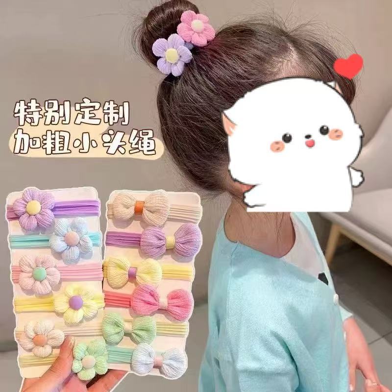 Children's Rubber Band Cute Flower Bow Tie Ball Hair Rope 2025 New Baby Hair Tie 6 Pack