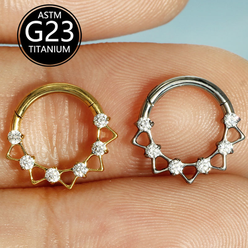 F136 Titanium Nose Ring Cut Out Zircon Nose Jewelry Unisex Geometric Creative Fashion Nose Ring detail image 7