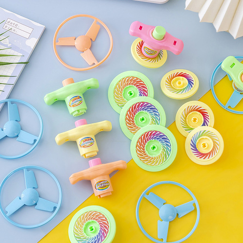 Whirlwind Flying Saucer Gyro Launcher Rotating Flying Saucer Gyro Toy Torsion Disc Set Children's Outdoor Toy Square