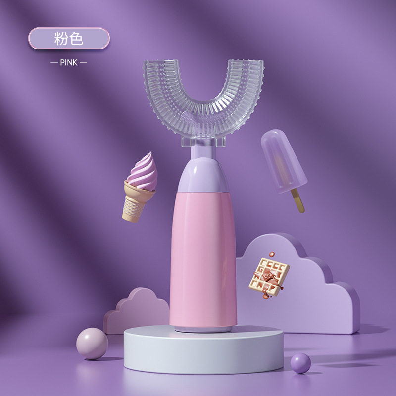 Inglés tarjeta de nuevo manual infantil cepillo de dientes en forma de U cepillo de dientes de silicona suave boca limpia en forma de U cepillo de dientes de silicona manual