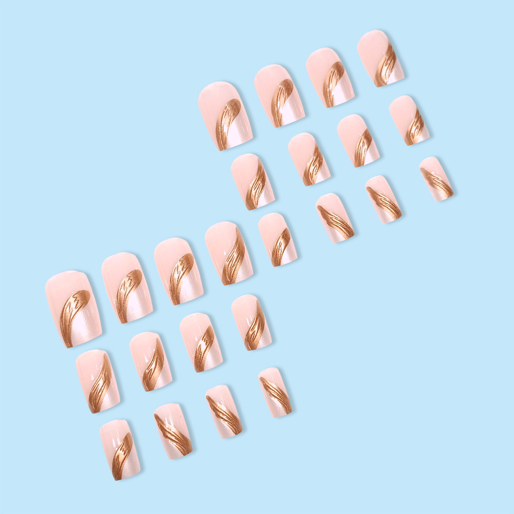 Comercio exterior polvo desnudo estereoscópico LIP oro manicure ligero lujoso elegante 24 piezas de parche de uñas falsas