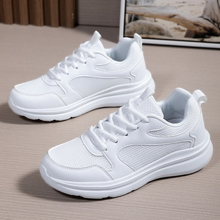 White Sneakers Women's Breathable Mesh Shoes White Shoes Teenagers Junior High School Students Pure Black Casual Running Shoes