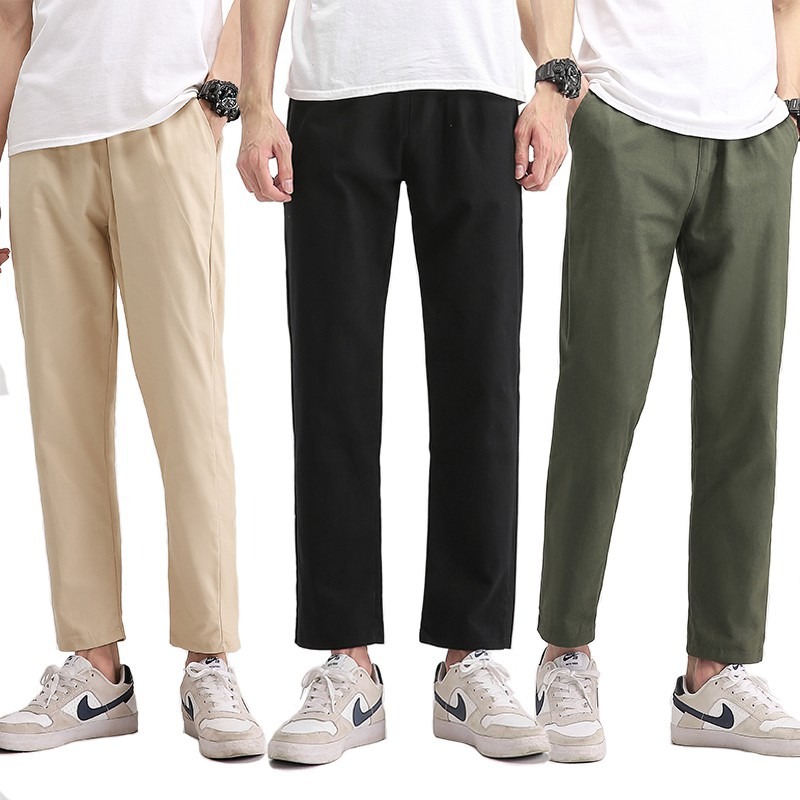 Shopee Straight-Leg Solid Color Cotton Cargo Pants for Men, Loose Outdoor Casual Large Size High-Waisted Straight-Leg Pants