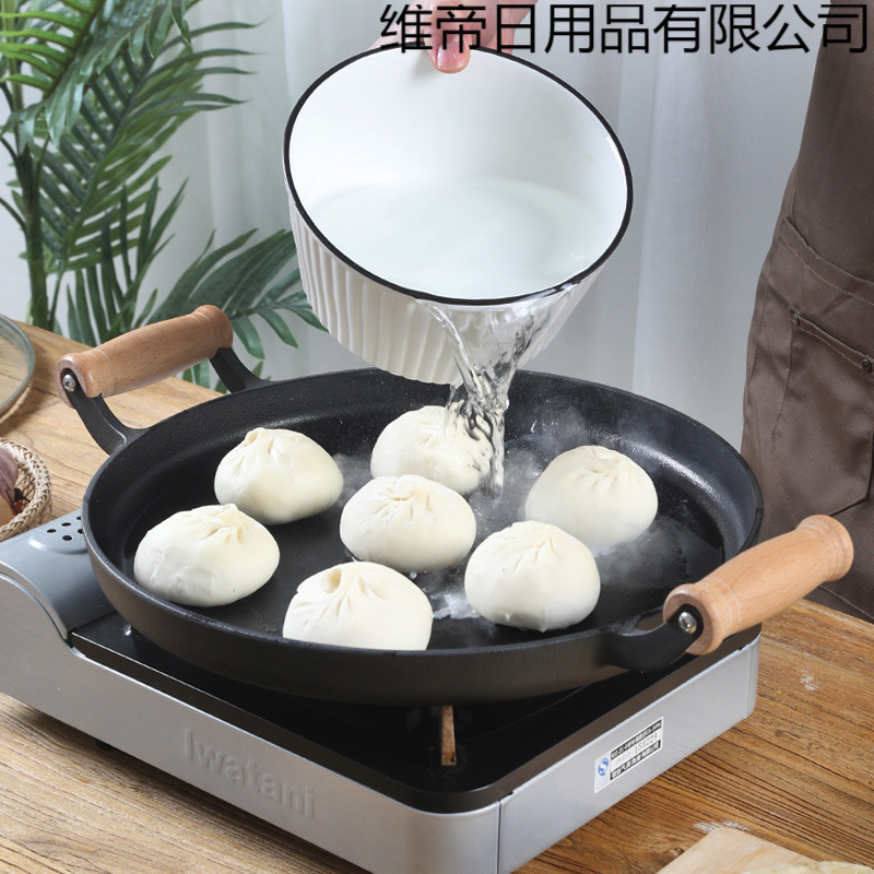 鋳鉄の烙餅鍋のフライパンの家庭用コーティングされていない鍋の手で餅のパンケーキの実の道具の生鉄の餃子をつかむ|undefined
