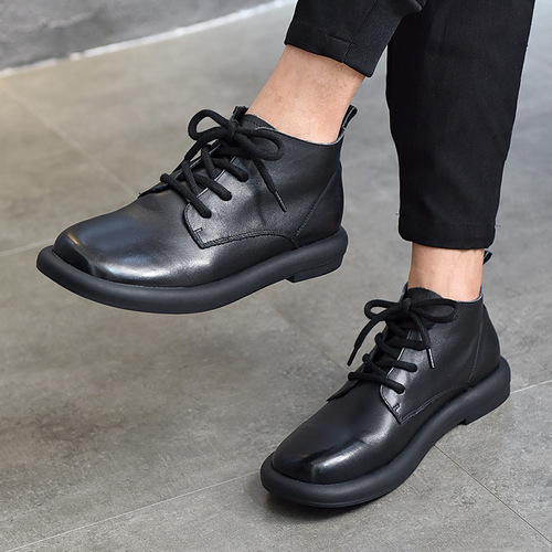 Genuine leather short boots men's round toe lace-up Martin boots men's leather shoes autumn and winter new top layer cowhide high-top shoes