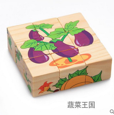 Juguetes de la inteligencia de la educación temprana de los niños pintura de madera de seis lados rompecabezas tridimensional bebé rompecabezas bloques de construcción bebé de madera