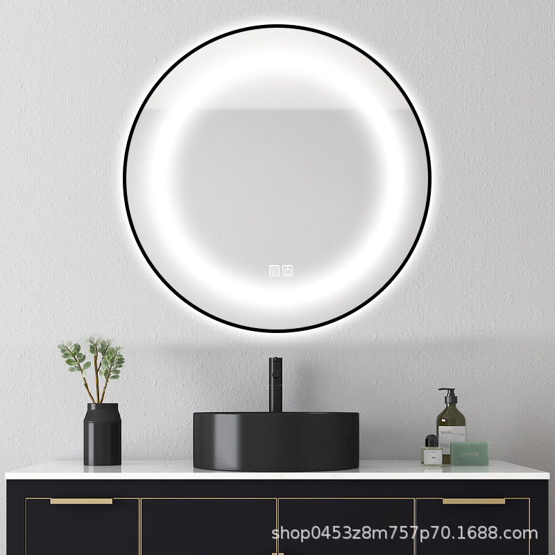 Espejo redondo colgado de pared espejo de baño inteligente con lámpara LED pantalla táctil inductiva anti-fog luminiscente espejo colgado de pared