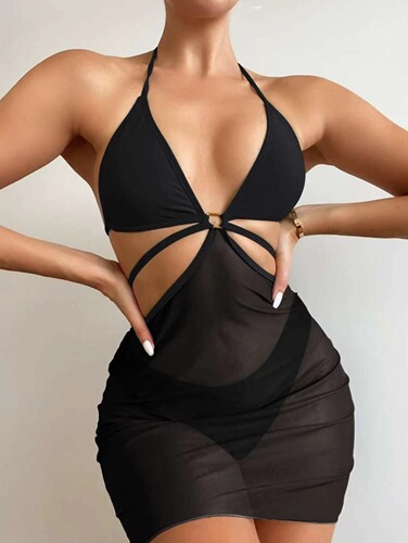  European and American new sexy one-piece mesh skirt swimsuit bikini bikini cross-border AliExpress