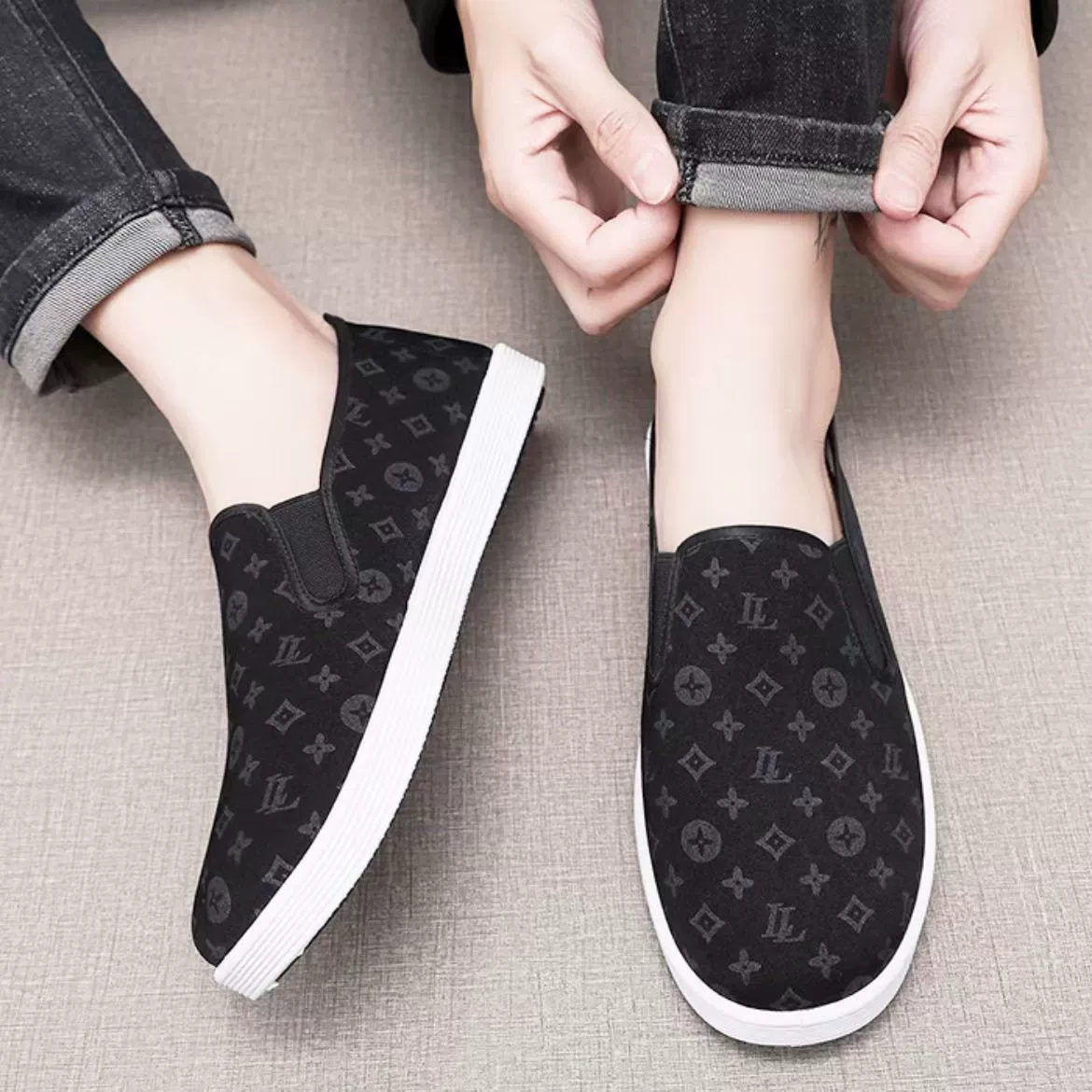 Старая пекинская обувь из ткани приливная мужская мягкая подошва с толстым подошвным принтом, обувь с круглым ртом, удобная дышащая нескользкая и износостойкая обувь