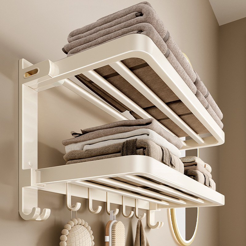 Cream Style Toilet Towel Storage Rack Bathroom Towel Storage Rack Punch-Free Space Aluminum Foldable Towel Rack Cream Style Toilet Towel Storage Rack Bathroom Towel Storage Rack Punch-Free Space Aluminum Foldable Towel Rack