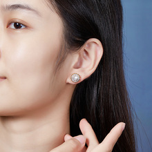 奢华闪耀925银烟花绽放耳钉 编织边密镶锆石耳饰职场通勤厂家直销