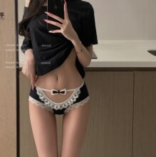 黑巧奶糕*日系偷心萝莉女仆莫代尔棉内裤低腰蝴蝶结蕾丝边三角裤