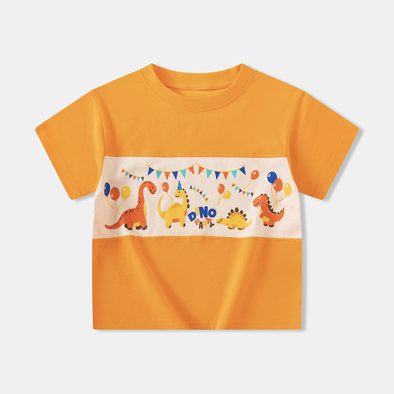 Be top ropa para niños transfronterizos camiseta de verano para niños fiesta de dinosaurios camiseta de bebé a juego de color manga corta cuello redondo top de punto