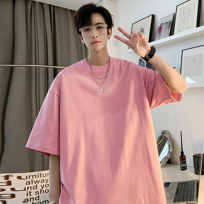 Summer pure cotton men's short sleeved T-shirt, men's solid color fashionable, simple and versatile, shoulder style casual bottom shirt_voghion.com