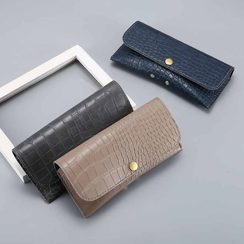 廠家批發新款太陽鏡盒PU時尚石頭紋皮夾款軟包墨鏡盒 可印LOGO