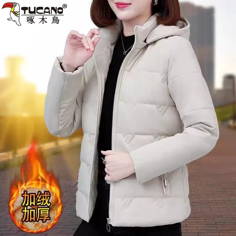 啄木鸟羽绒棉服女2025冬季新款女士宽松大码加绒加厚保暖棉衣外套