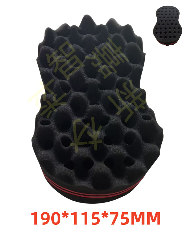Fuente oval agujero negro rizador de pelo guante esponja negro fábrica de esponja caliente transfronteriza