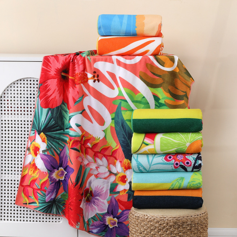 Beach Towel Microfiber Active Water-Absorbent Thickened Amazon Cross-Border Household Swimming Quick-Drying Printed Bath Towel