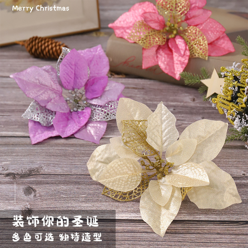 2025 flores de navidad simuladas flores de navidad árbol de navidad accesorios de guirnaldas decoración de árbol de navidad decoración de caña al por mayor