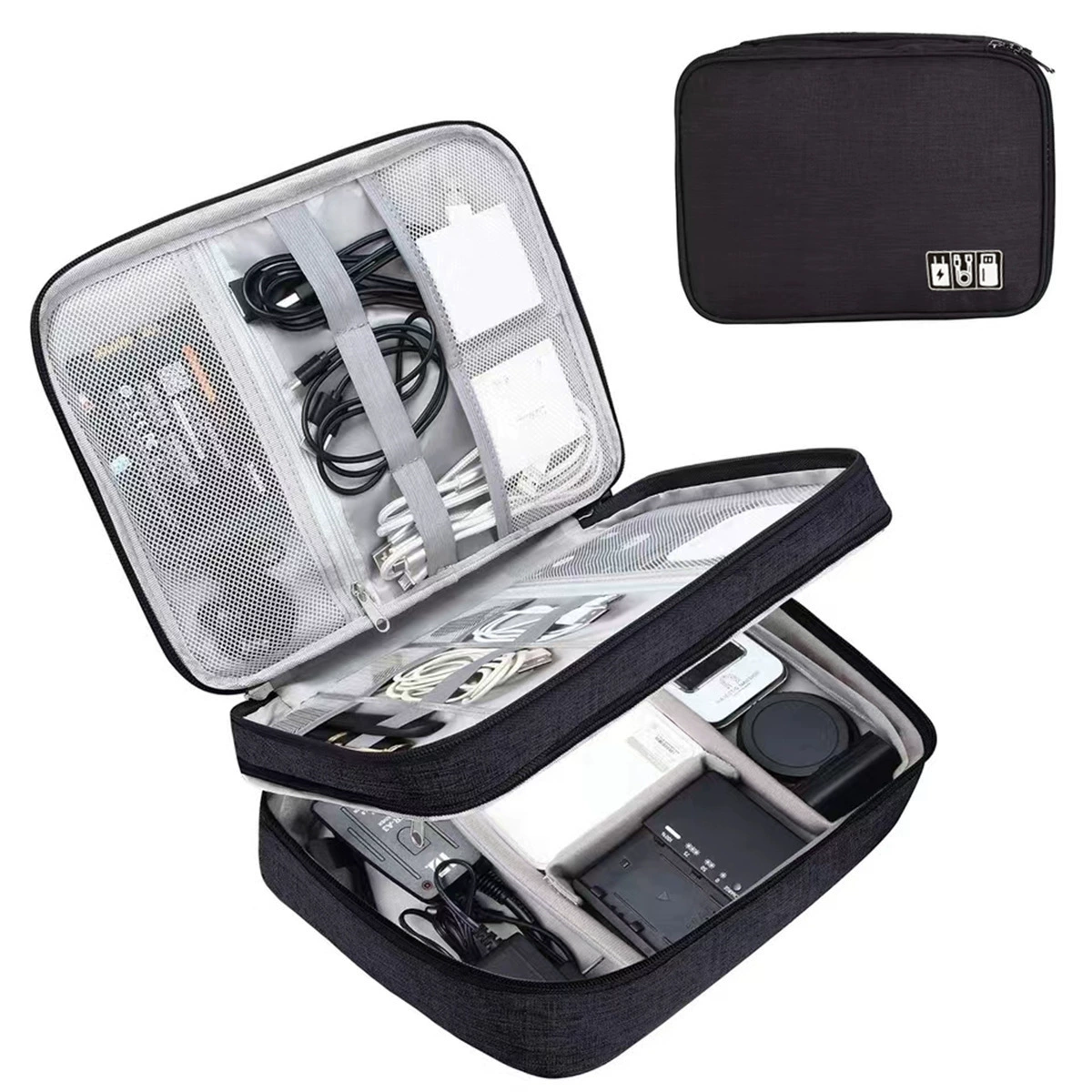 Mobile phone charging organizer bag, capacious waterproof 2-layer case, 29×21×3 cm