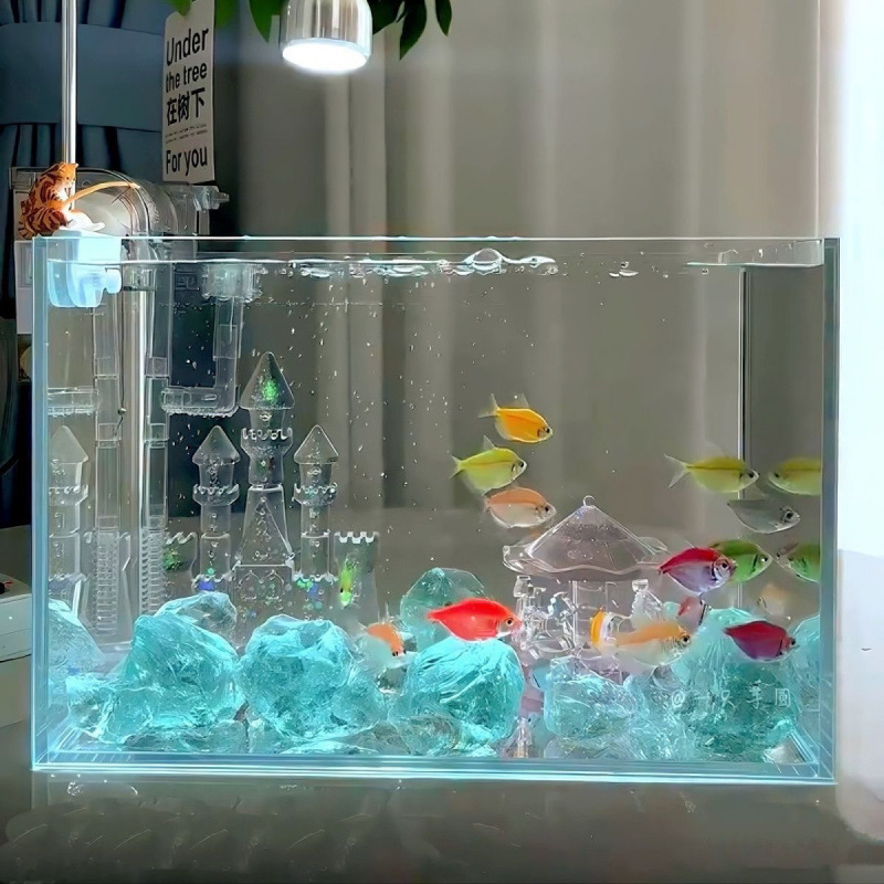インターネット有名人の湖水ブルークリスタル城カルーセル水槽造園マイクロ風景タイベタロイモの装飾品|undefined