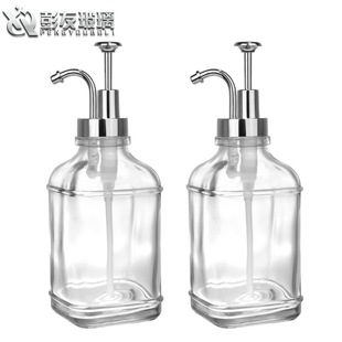 Factory direct supply square 16oz glass bottle syrup bottle dispenser Press 500ml kitchen bathroom syrup bottle
