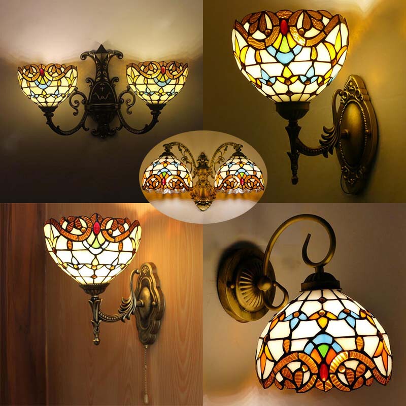 Jingang Bend Wholesale Tiffany 2 Head Wall Lamp Hotel Cafe Entertainment Art Decorative Lighting Mirror Front Light