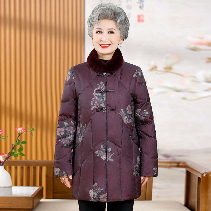 Среднего и пожилого возраста пуховик с принтом пальто для пожилых мам осенью и зимой