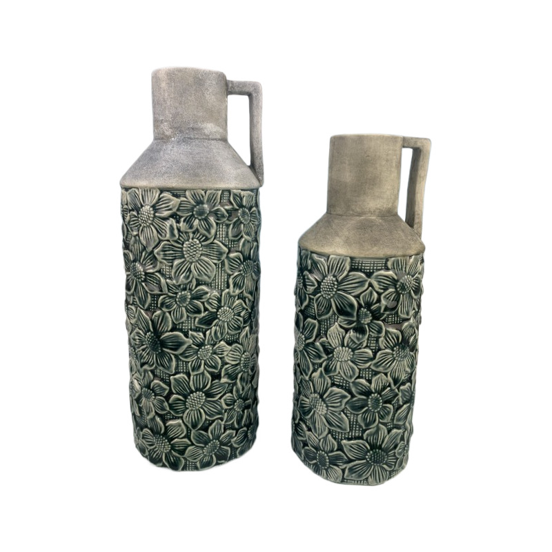 Palace European Ceramic Jarrón Vintage Jarrón Azul Arreglo floral Adornos decorativos Florero en relieve pintado a mano Florero