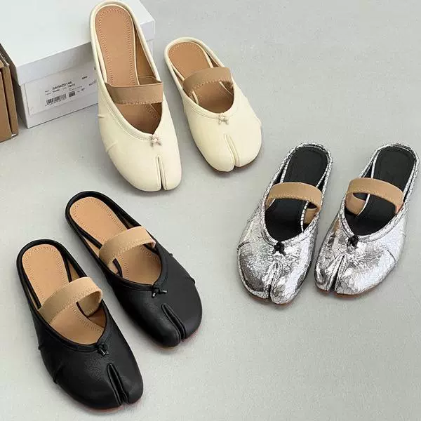 2025 новых нишевых тапочек с плоской подошвой и разделенным носком из французской козьей кожи, туфли Мэри Джейн, мюли для женщин