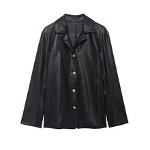 EllaRichie 2025新款跨境外贸现货欧美风女装纽扣涂层皮外套皮衣