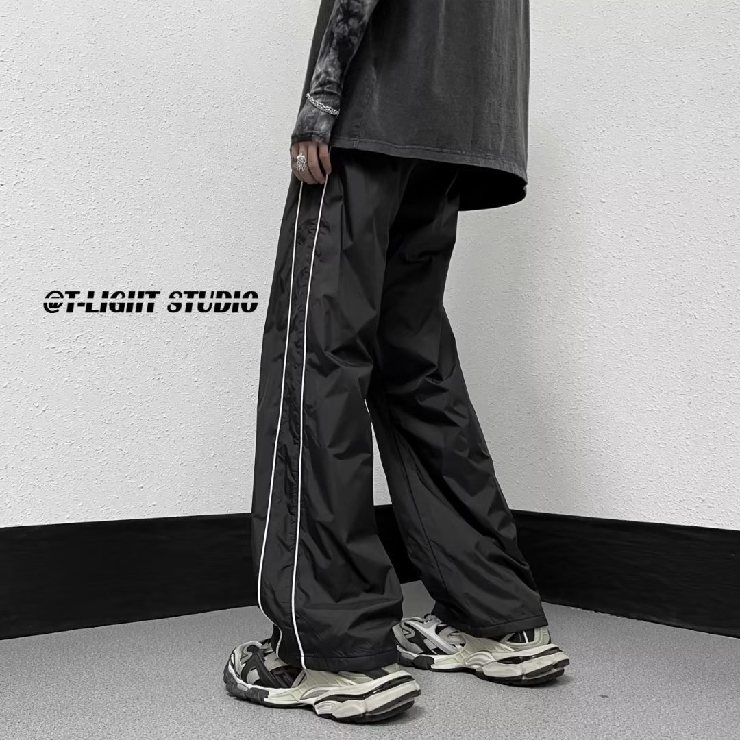 Pantalones funcionales americanos pantalones impermeables al aire libre hombres American High Street Vibe pantalones de pierna ancha de seda de hielo pantalones casuales a rayas