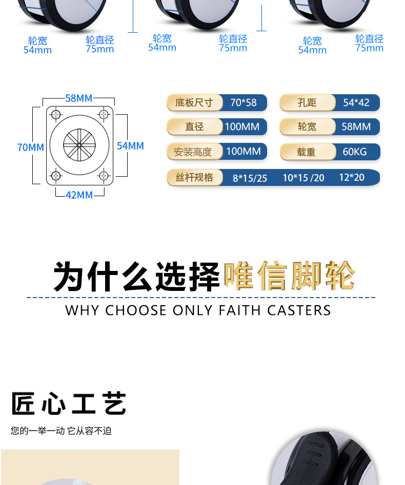 PU静音医疗双片轮子