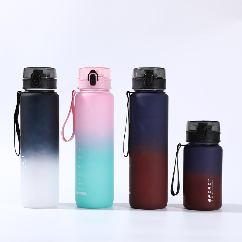 Cross-Border Gradient Color Bouncing Plastic Cup Student Fashion Portable Sports Water Bottle Large Capacity Straight Gift Cup Ready for Sale