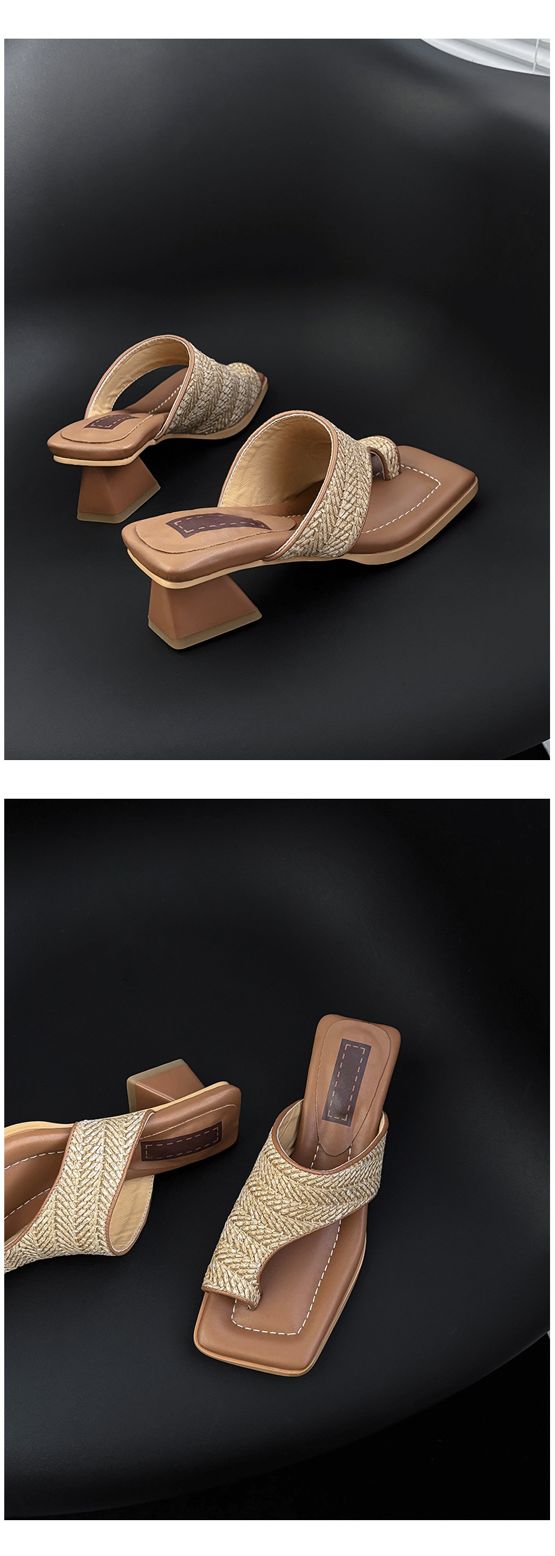 Dép sandal cao gót nữ hở mũi kiểu Pháp đan chéo, gót cao 9 cm, đế mềm — Màu cà phê (Nâu) chi tiết 7