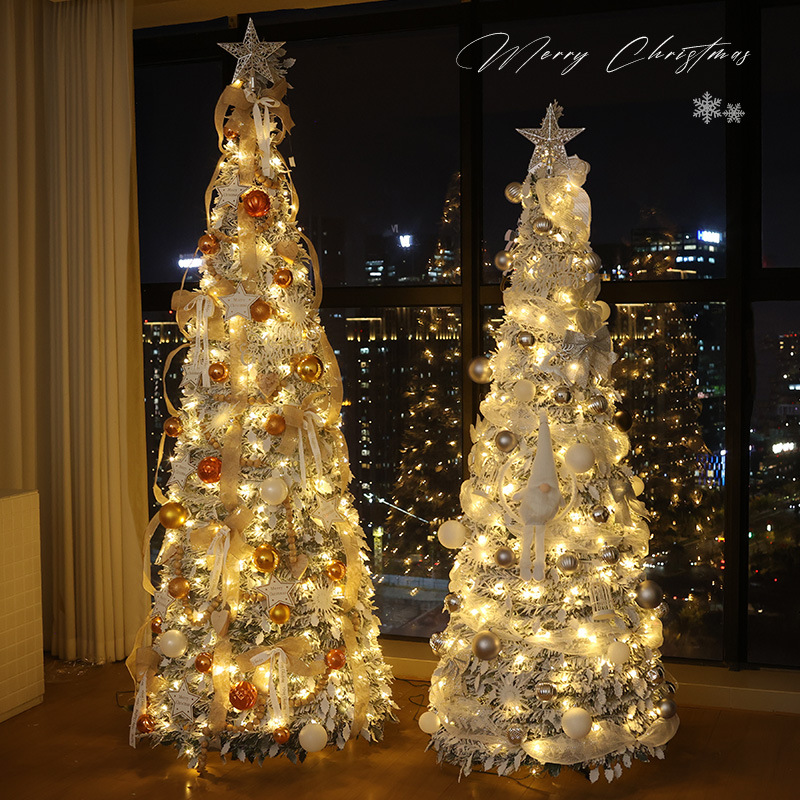 Transfronterizos nuevos sin instalación plegable luminoso paquete de árbol de Navidad blanco retráctil decoración de Navidad decoración