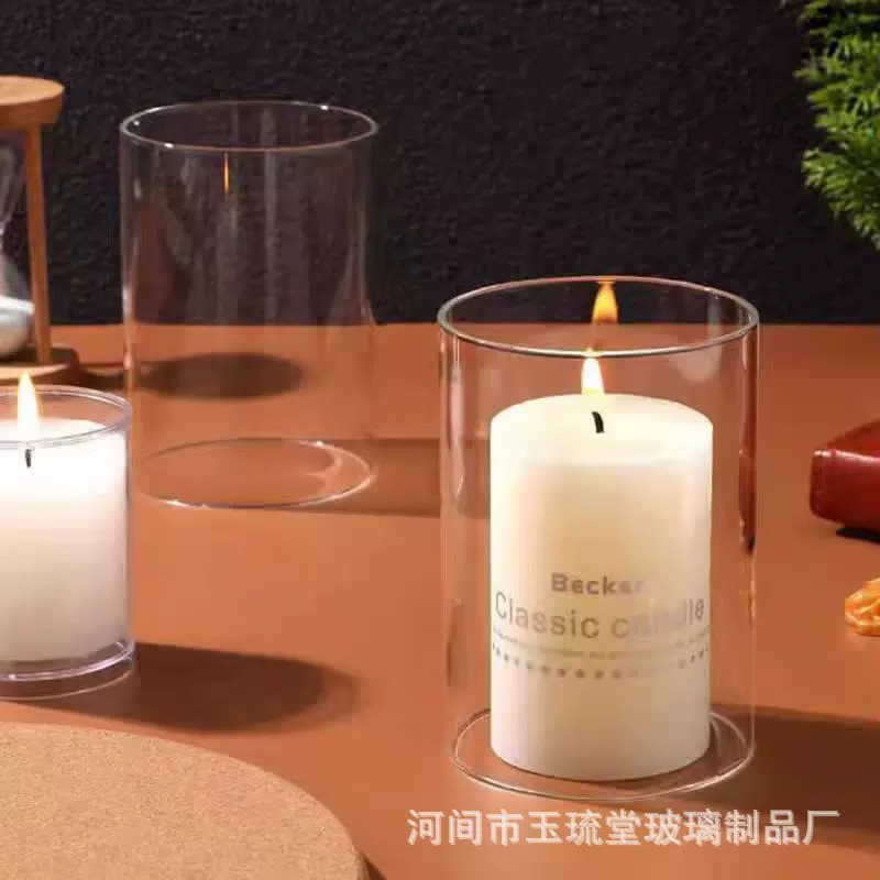 高硼硅玻璃罩婚礼烛台镂空防风罩供佛酥油灯两头相通蜡烛罩直销
