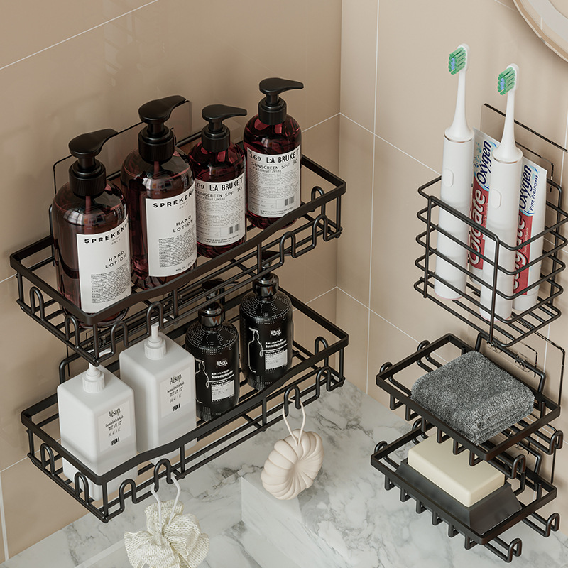 Estante de baño metálico sin taladro, organizador de pared para artículos de tocador, soporte para jabón, práctico y duradero