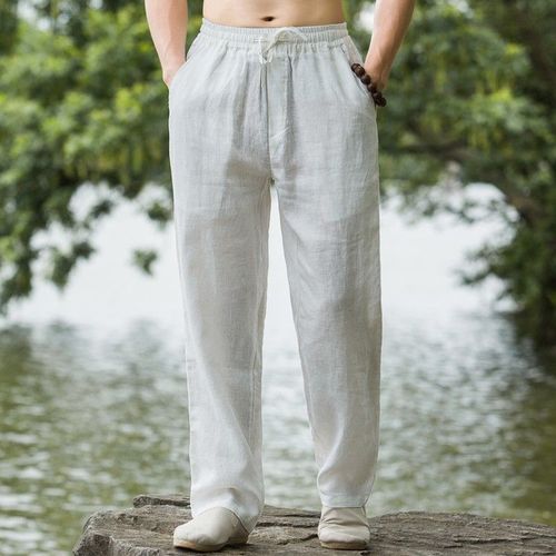 Pure Linen Men's Pants Retro Chinese Style Men's Clothing Summer Loose Thin Straight Leg Pants Men's Cotton-Linen Material Casual Pants