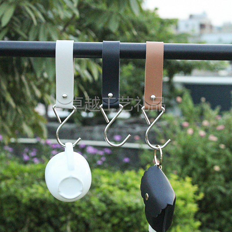 Outdoor picnic detachable metal hook PU leather rack S-shaped hook non-perforated 304 kitchen hook