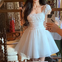 YUEJUXING/《梦中天鹅》白色短款连衣裙夏季新款女甜美仙女裙收腰
