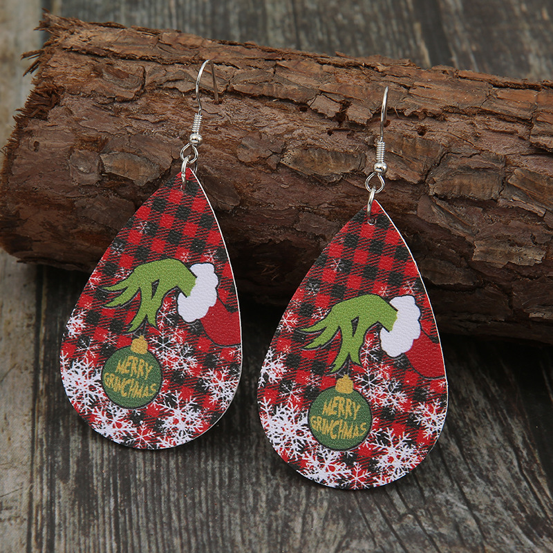 Boucles D&#39;oreilles Double Face En Cuir Avec Lettre De Noël En Gros display picture 3