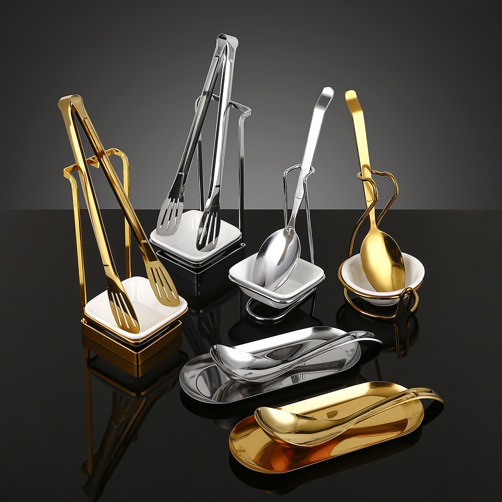 Commercial 304 Stainless Steel Soup Spoon Holder, Gold-Colored Serving Tray, Hotel Buffet Restaurant Utensils, Food Tongs, Public Serving Spoon