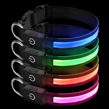 亚马逊爆款usb闪光狗脖圈led发光尼龙鱼丝项圈 多彩全彩发光项圈