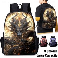 跨境新品3D包包三色龙图案彩印背包双肩背包涤纶大容量透气轻